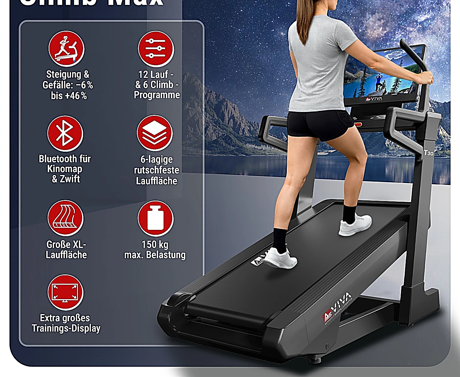 AsVIVA T30 Laufband mit Touchdisplay und Steigung – Merkmale im Überblick