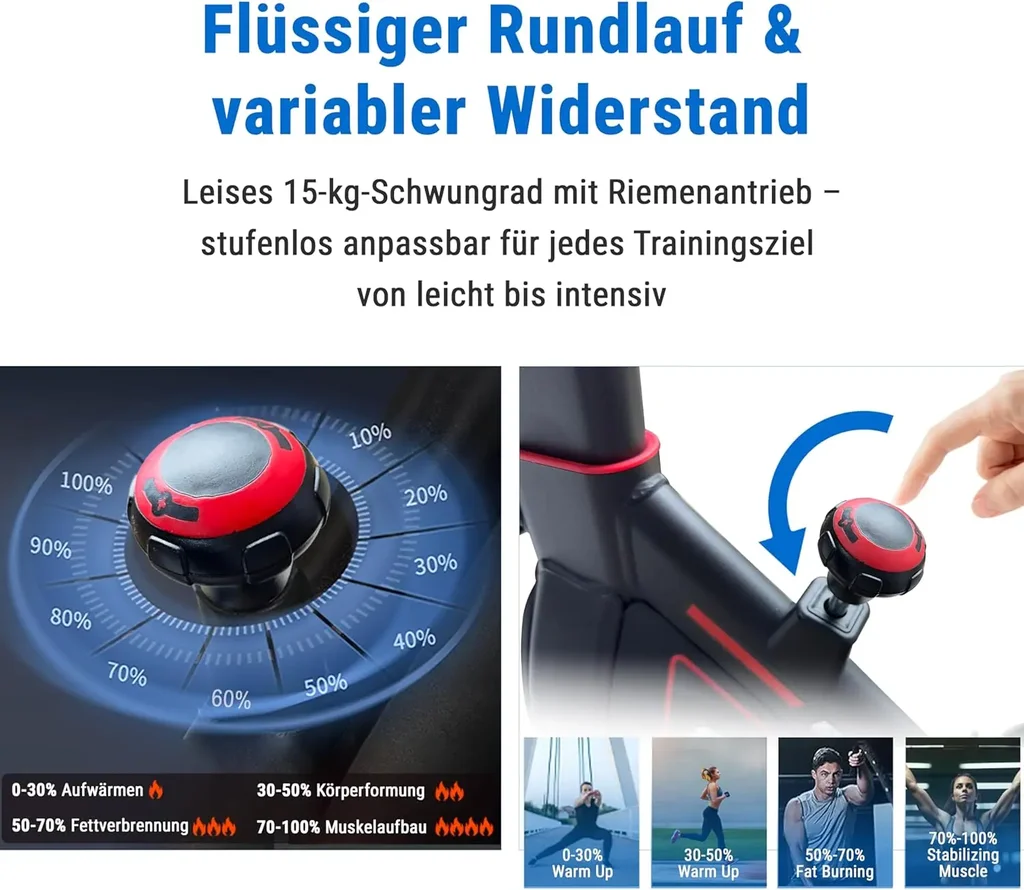 15-kg-Schwungrad & stufenlos einstellbarer Widerstand
