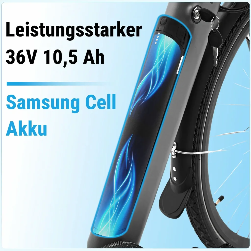 Vollintegrierter Li-Ion-Akku – herausnehmbar & bis zu 70 km