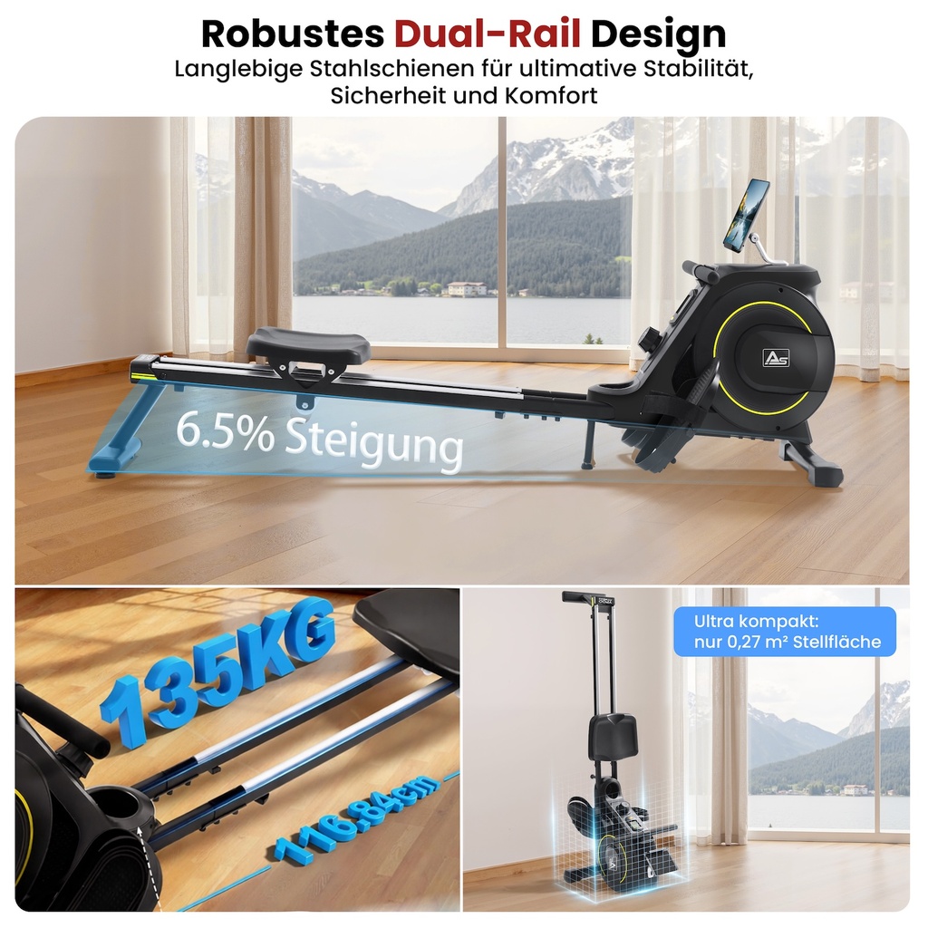Robustes Dual-Rail-Design aus Stahl mit 6,5 % Steigung