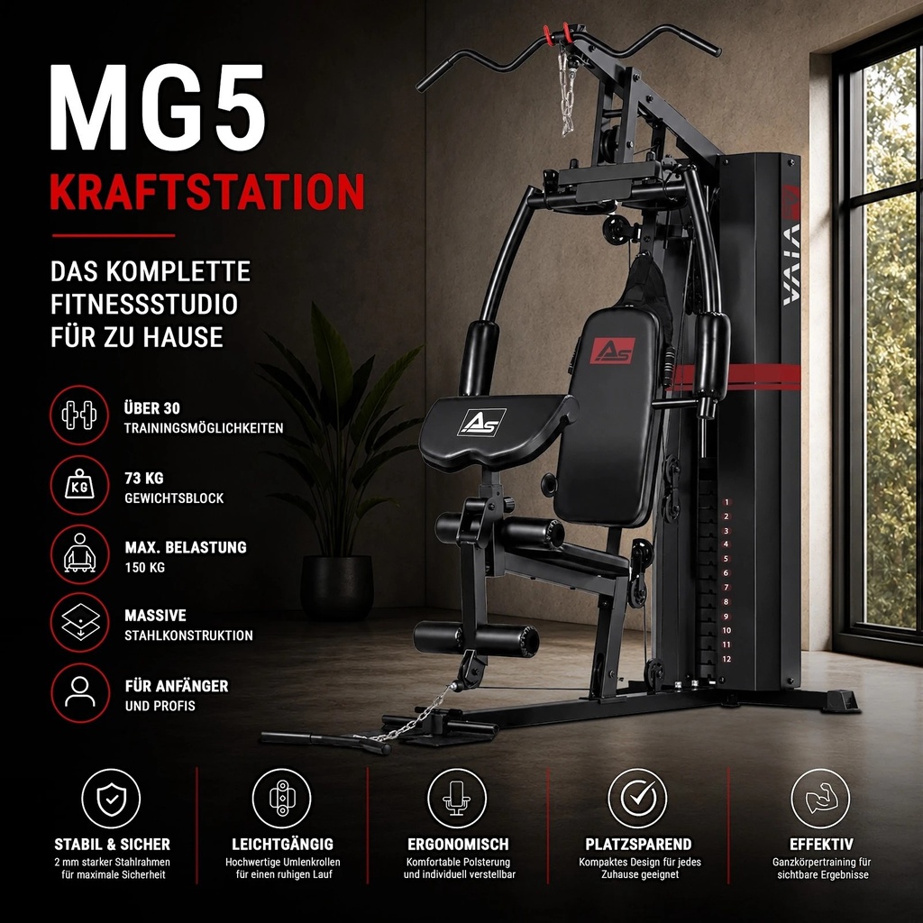 AsVIVA MG5 Pro Kraftstation – komplettes Fitnessstudio für zu Hause