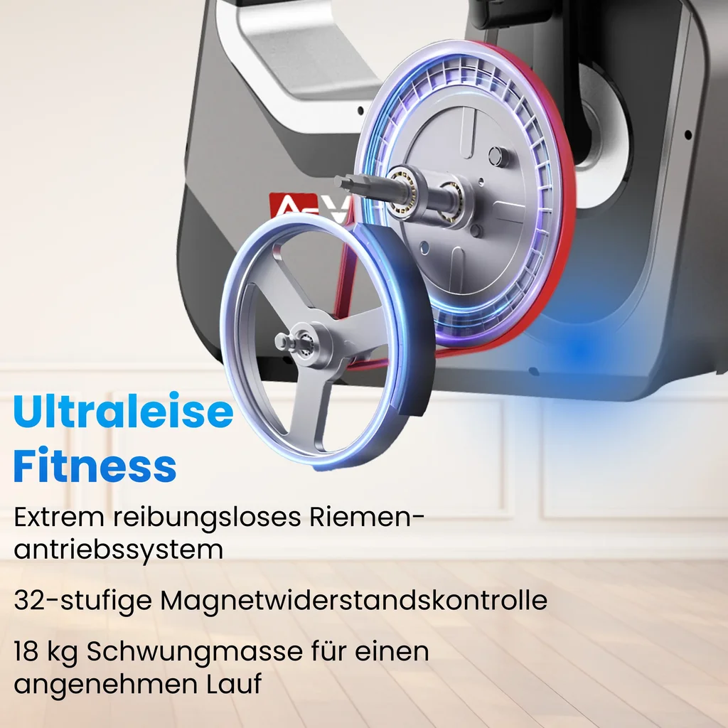 Ultraleiser Riemenantrieb & 18 kg Schwungmasse